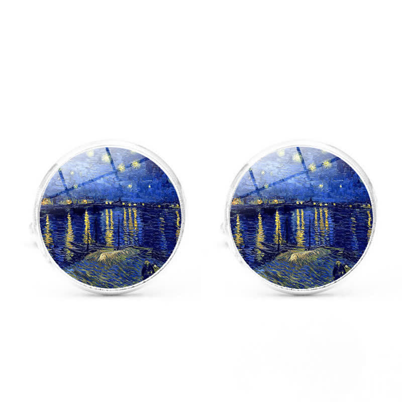 Men's Art Oil Painting Glass Dome Cufflinks