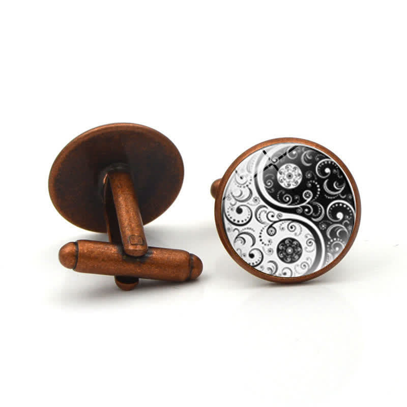 Men's Black & White Yin Yang Glass Dome Cufflinks - Antique Red Copper - image 9