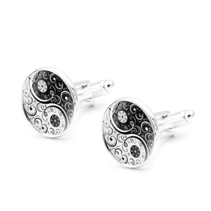 Men's Black & White Yin Yang Glass Dome Cufflinks