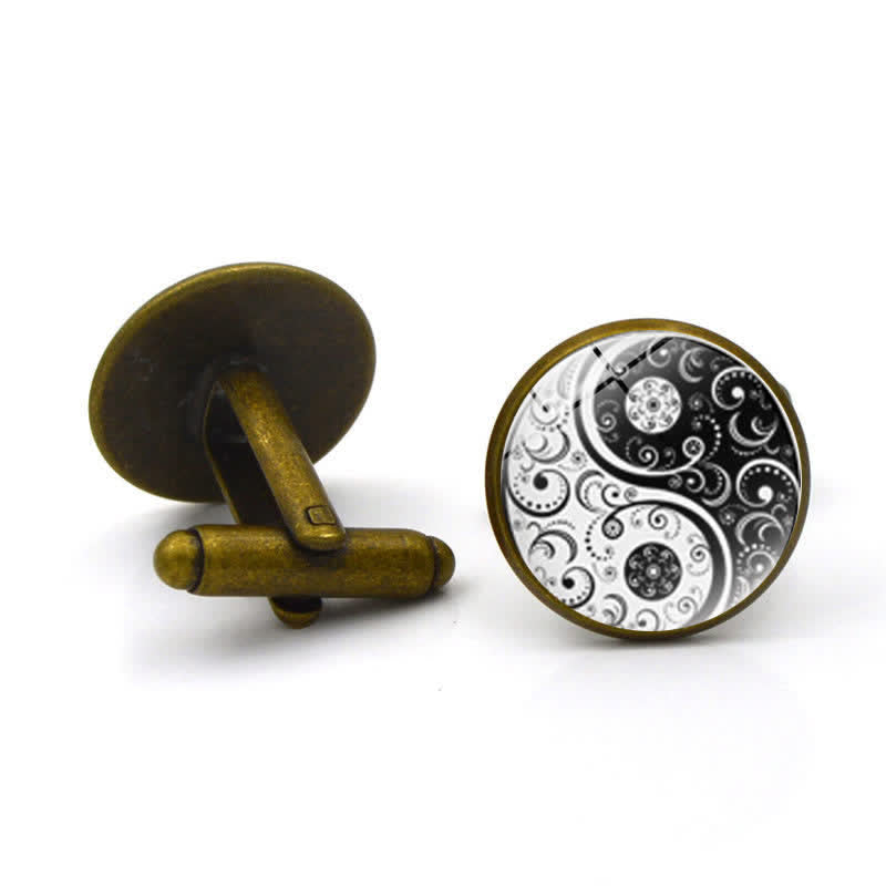 Men's Black & White Yin Yang Glass Dome Cufflinks