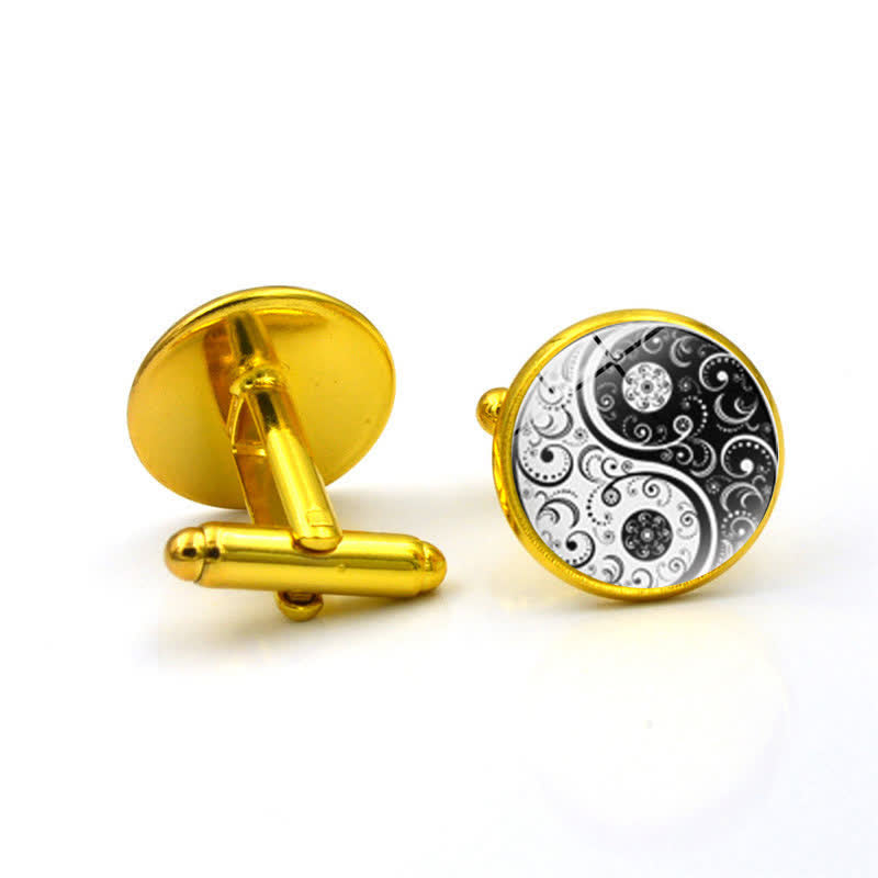 Men's Black & White Yin Yang Glass Dome Cufflinks - Gold - image 5