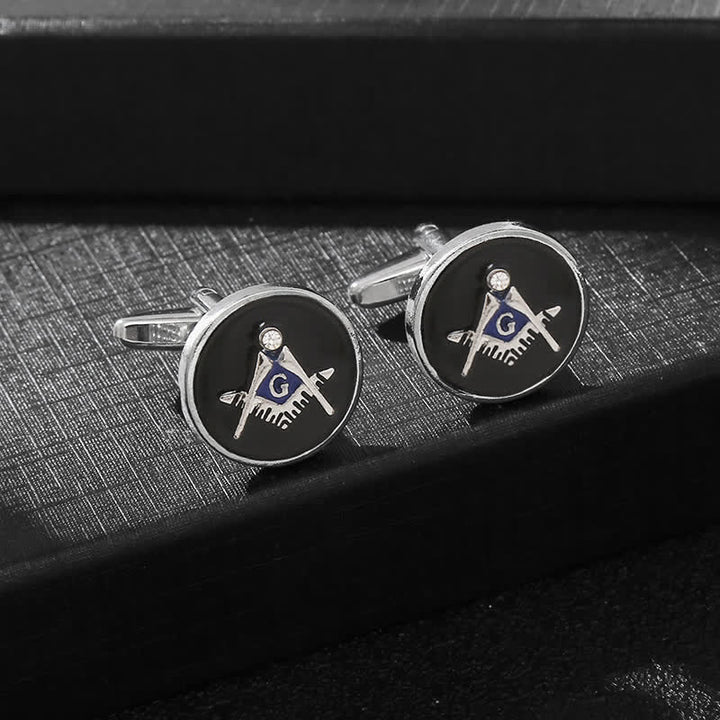 Men's Black Round Masonic Freemasonry Shirt Cufflinks