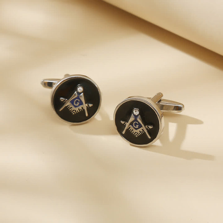 Men's Black Round Masonic Freemasonry Shirt Cufflinks