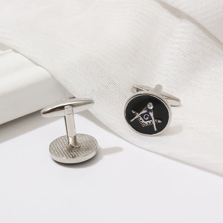 Men's Black Round Masonic Freemasonry Shirt Cufflinks