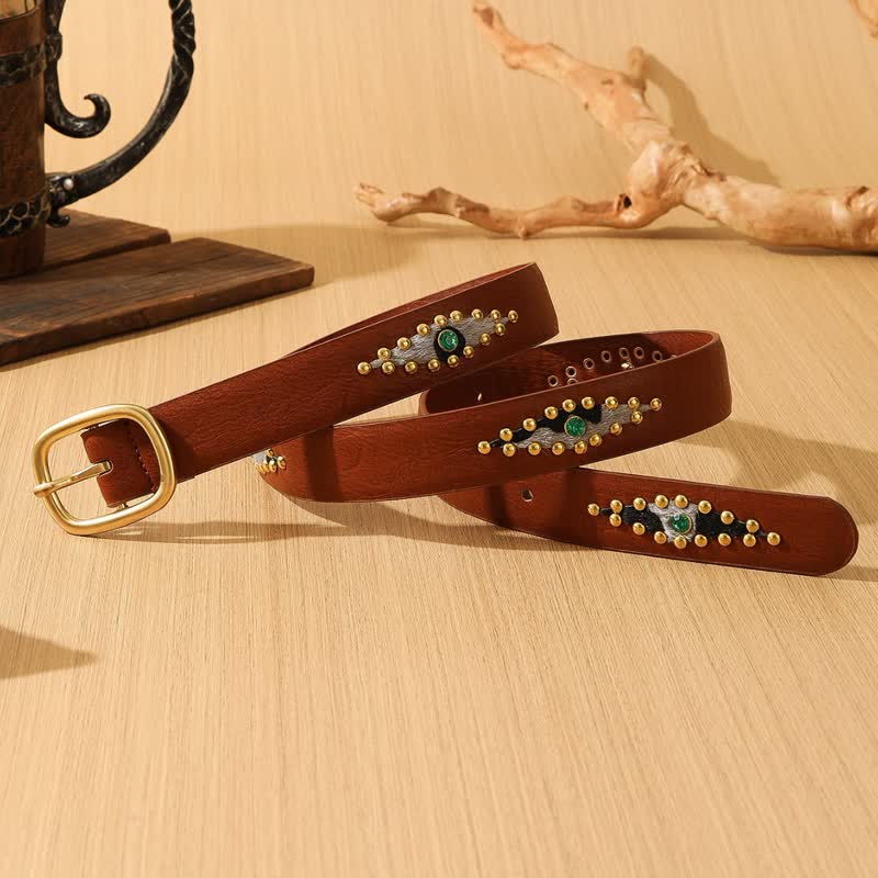 Women's Stylish Gem Rivets Inlaid Leather Belt