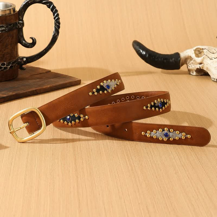 Women's Stylish Gem Rivets Inlaid Leather Belt