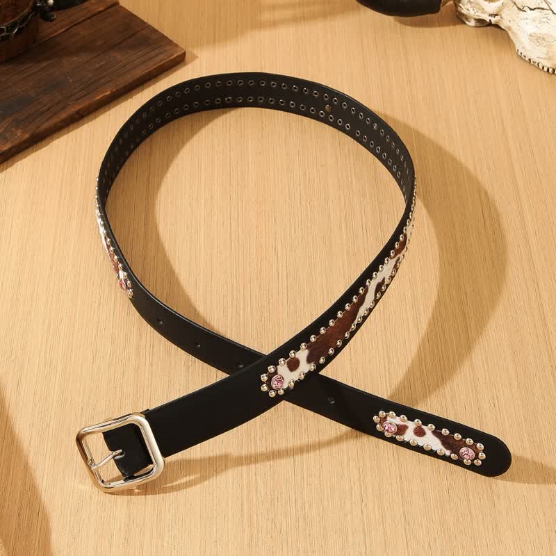 Women's Imitation Leopard Furs Black Leather Belt