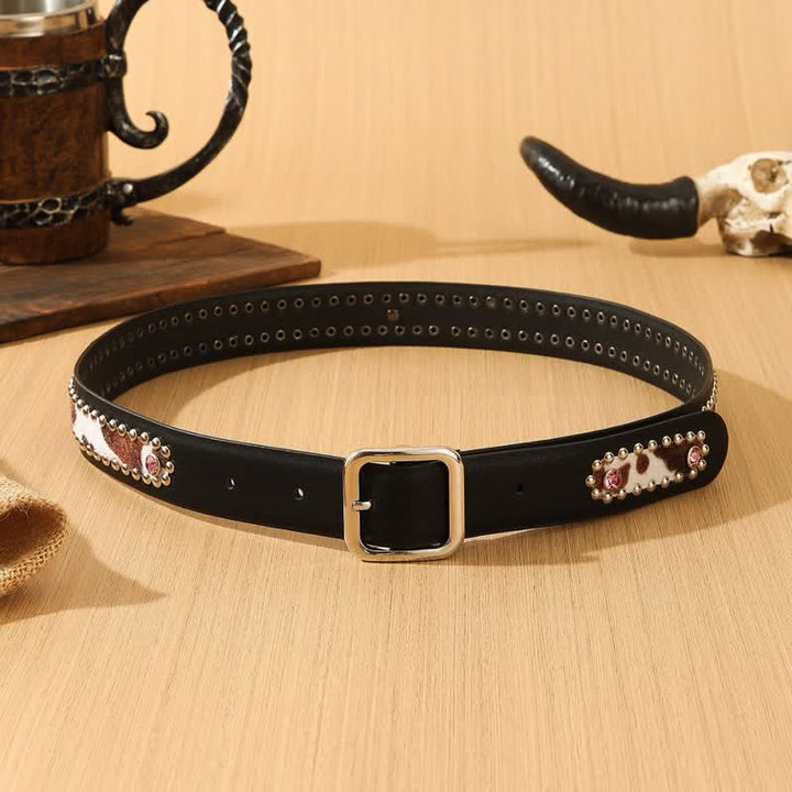 Women's Imitation Leopard Furs Black Leather Belt