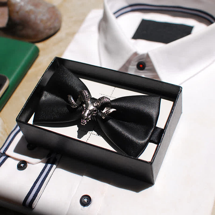 Men's Creative Black Goat Head Leather Bow Tie