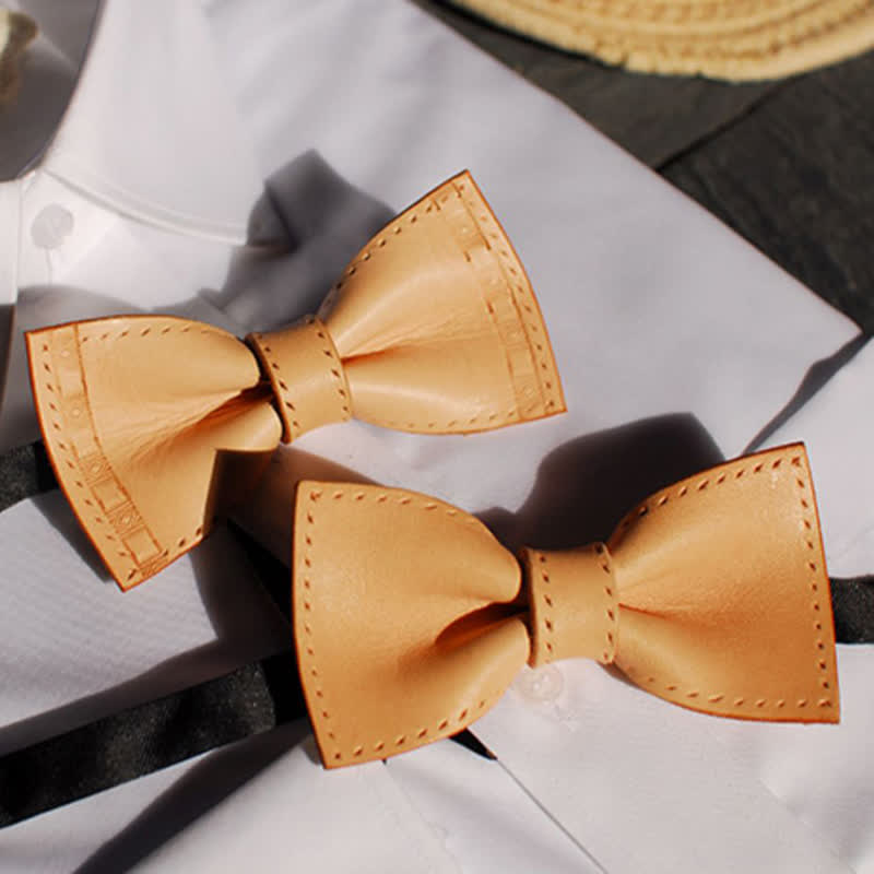 Men's Personalized Plant Tanned Leather Bow Tie