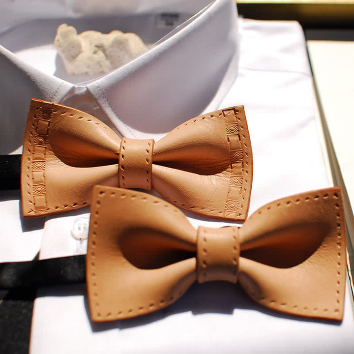 Men's Personalized Plant Tanned Leather Bow Tie