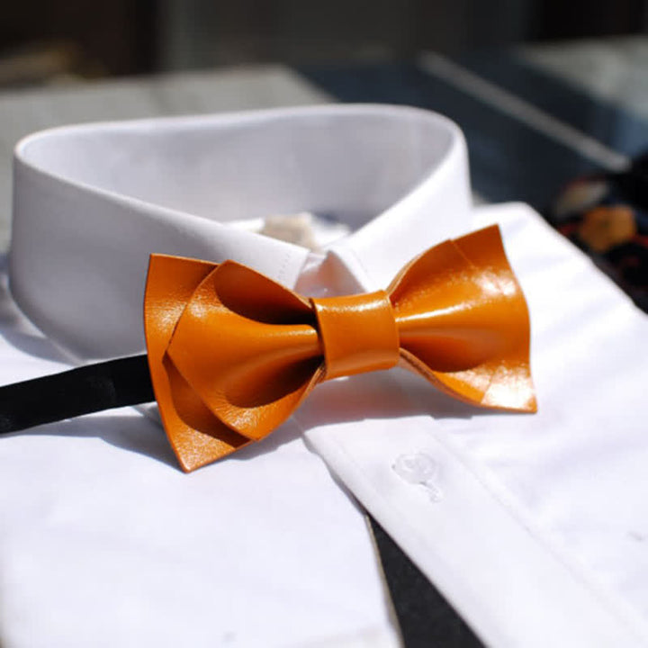 Men's Bright Double Layered Tanned Leather Bow Tie