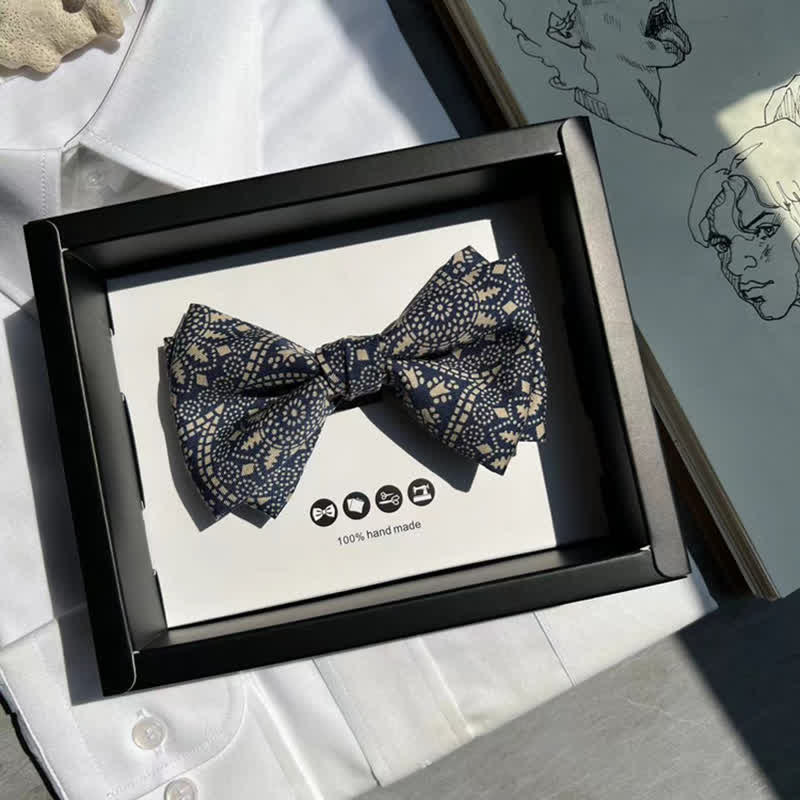 Men's Royal Floral Pattern Neutral Navy Bow Tie