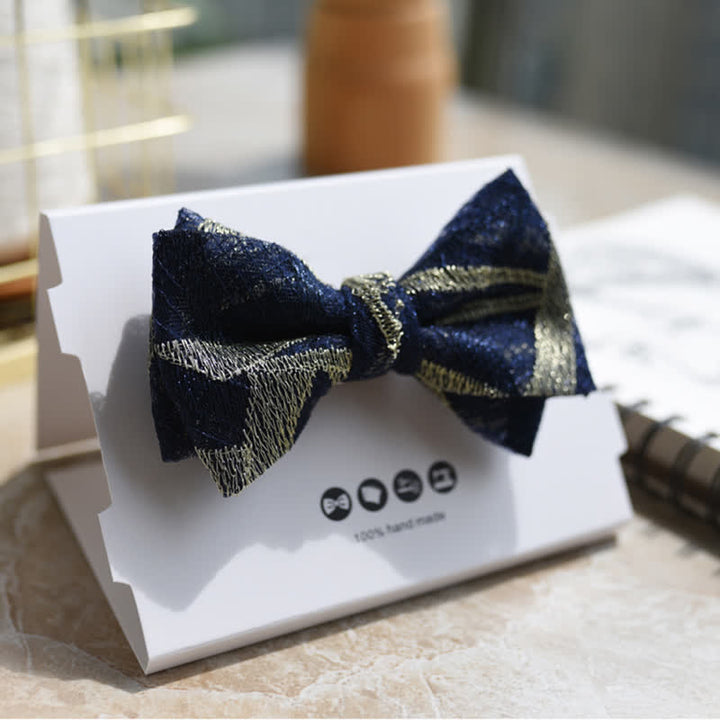 Men's Classic Double Layered Navy Striped Bow Tie