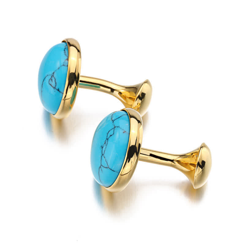 Men's Round Turquoise Blue Gemstone Cufflinks - image 2