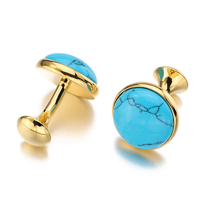 Men's Round Turquoise Blue Gemstone Cufflinks