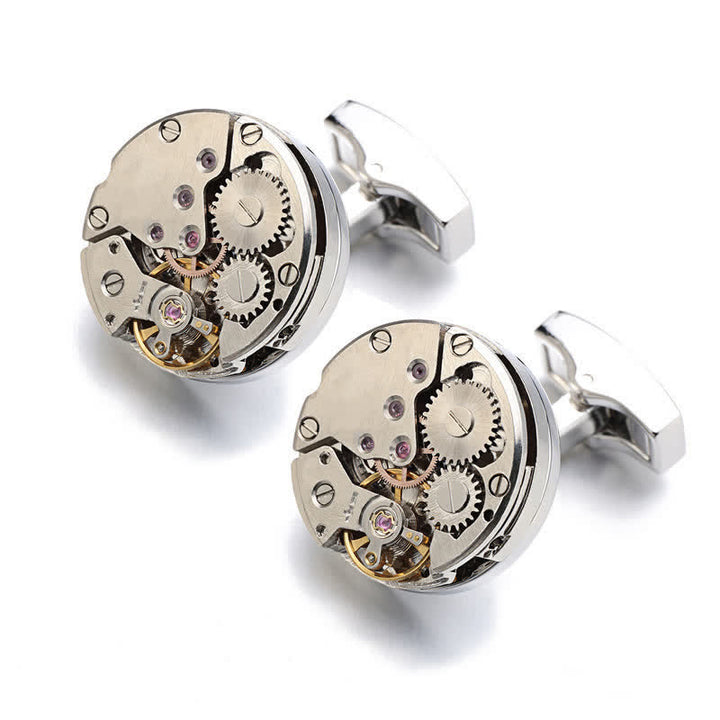 Men's Cool Watch Movement Steampunk Cufflinks - Silver - image 0