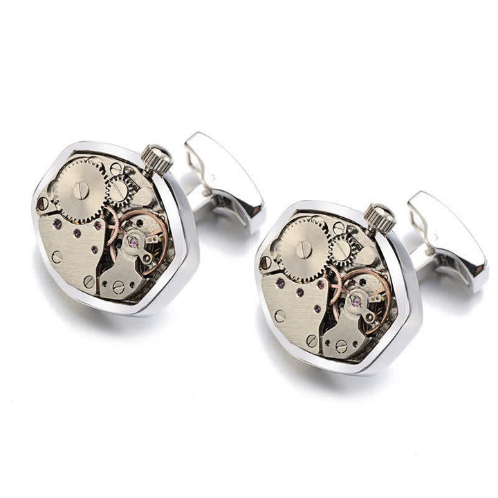 Men's Cool Watch Movement Steampunk Cufflinks - image 1