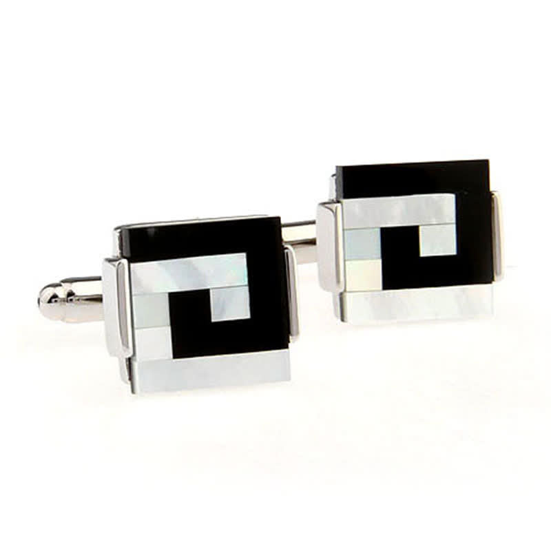 Men's Check Stripe Square Pearl Shell Cufflinks