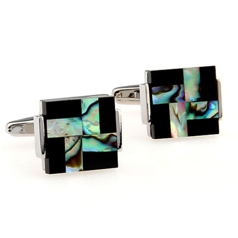 Men's Check Stripe Square Pearl Shell Cufflinks - Style #4 - image 8