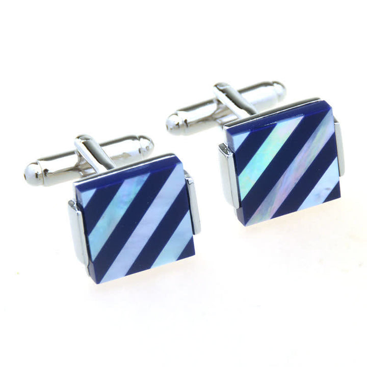 Men's Check Stripe Square Pearl Shell Cufflinks - image 4