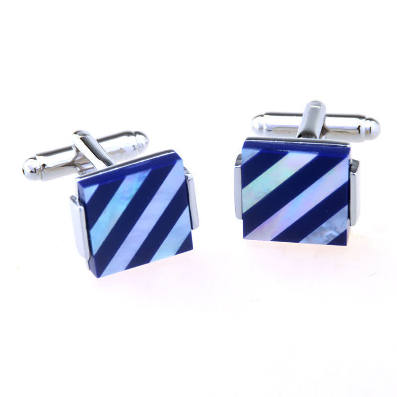 Men's Check Stripe Square Pearl Shell Cufflinks - Style #2 - image 3