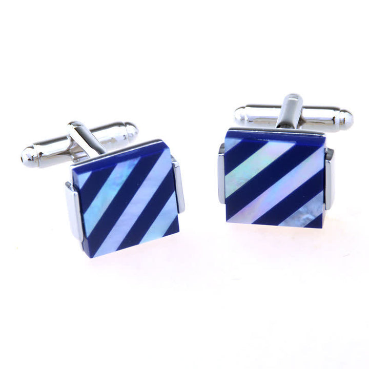 Men's Check Stripe Square Pearl Shell Cufflinks - Style #2 - image 3