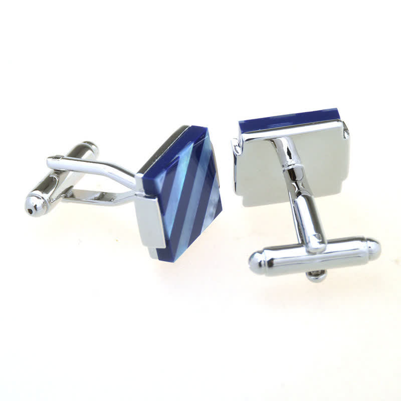 Men's Check Stripe Square Pearl Shell Cufflinks