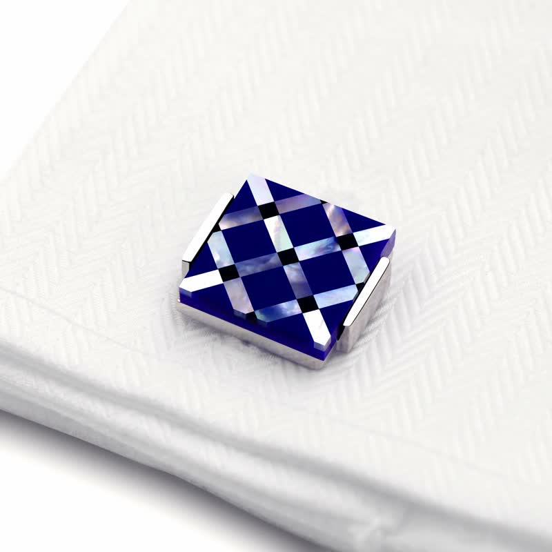 Men's Check Stripe Square Pearl Shell Cufflinks - image 1