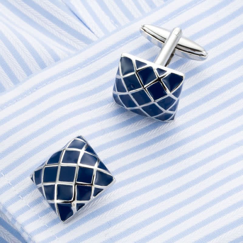 Men's Blue Wave Check Square Cufflinks