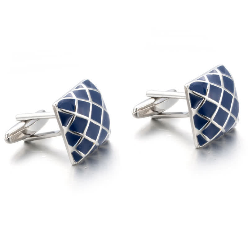 Men's Blue Wave Check Square Cufflinks