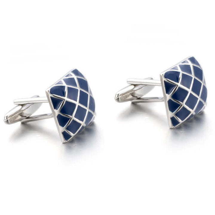 Men's Blue Wave Check Square Cufflinks - image 5