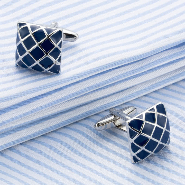 Men's Blue Wave Check Square Cufflinks