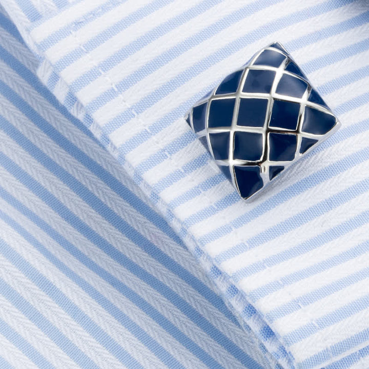 Men's Blue Wave Check Square Cufflinks