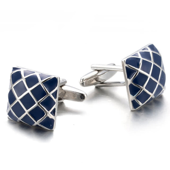 Men's Blue Wave Check Square Cufflinks