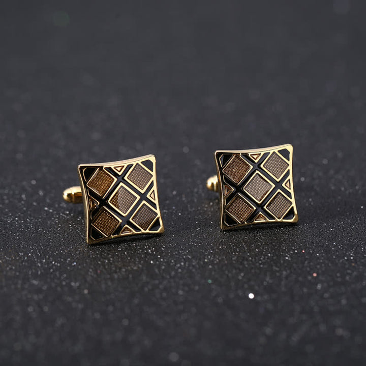 Men's Gold & Black Diagonal Rectangle Cufflinks