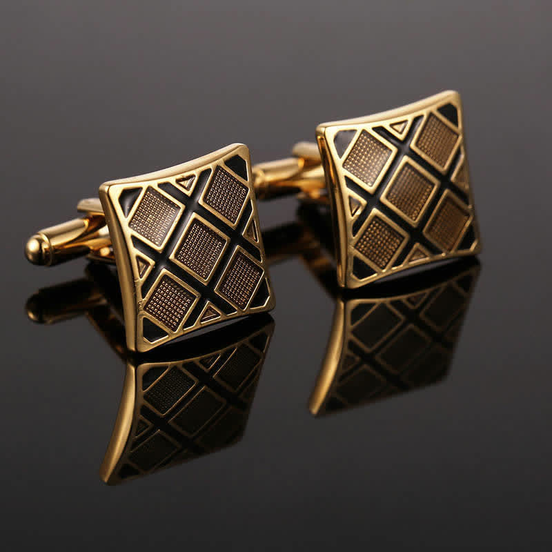 Men's Gold & Black Diagonal Rectangle Cufflinks - image 4