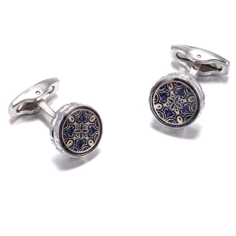 Men's Novelty Floral Pattern Round Cufflinks - Silver - image 0