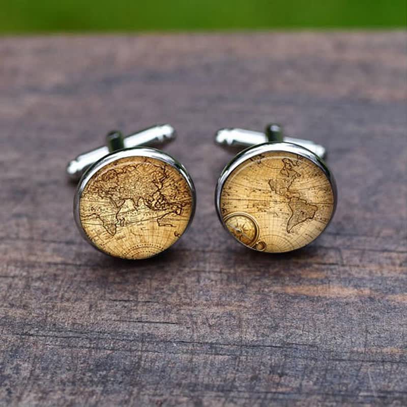 Men's Vintage World City Map Cufflinks - Style #1 - image 0