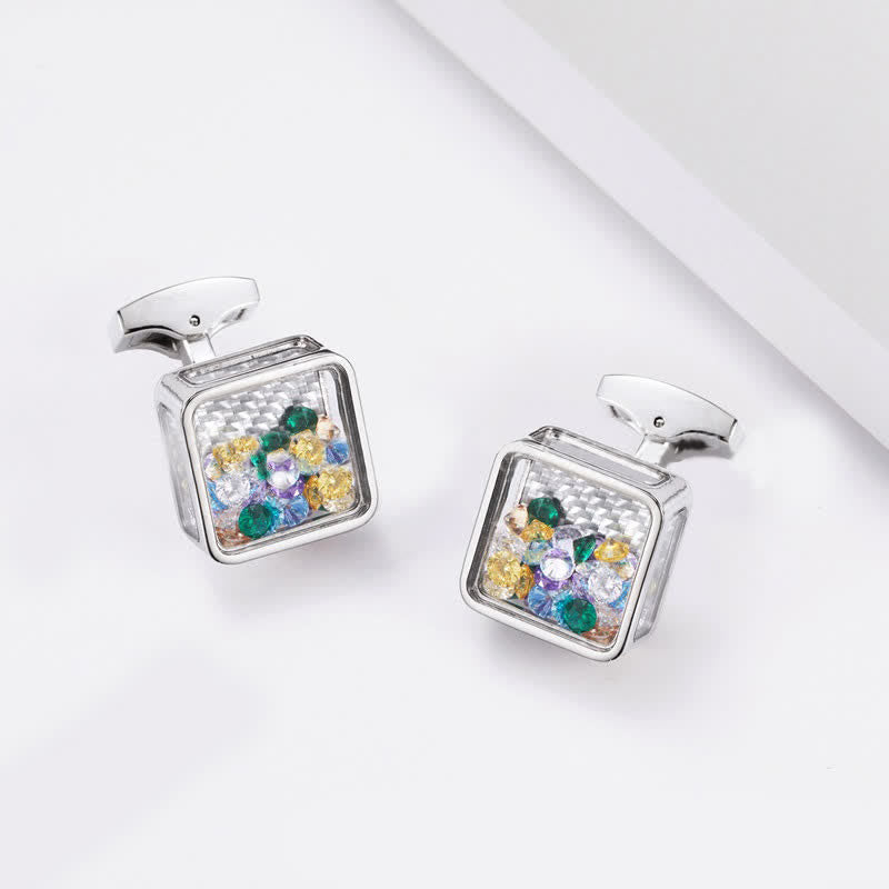 Men's Colorful Zircon Silver Square Cufflinks - image 2