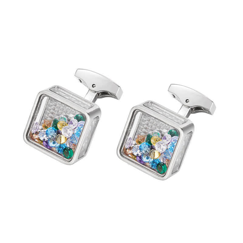 Men's Colorful Zircon Silver Square Cufflinks - Silver - image 0