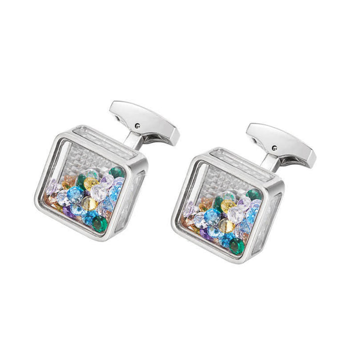 Men's Colorful Zircon Silver Square Cufflinks - Silver - image 0