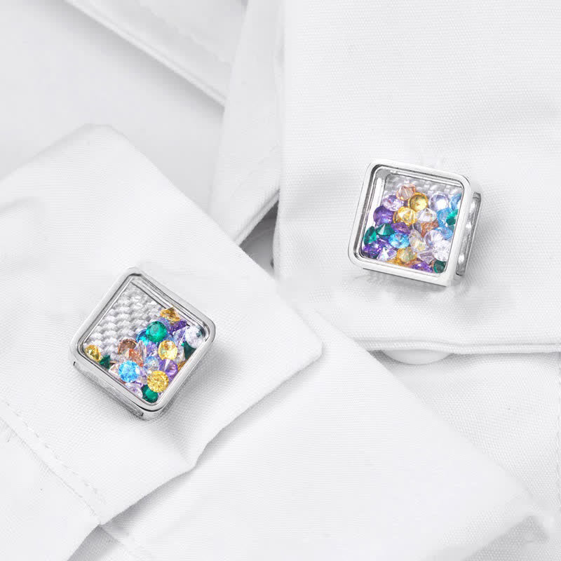 Men's Colorful Zircon Silver Square Cufflinks - image 1
