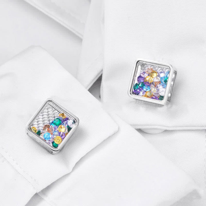 Men's Colorful Zircon Silver Square Cufflinks - image 1