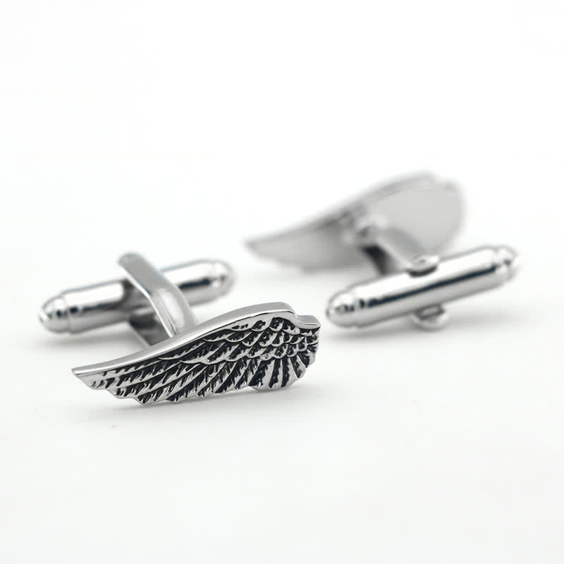 Men's Black & Silver Angel Wings Cufflinks