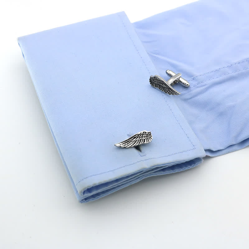 Men's Black & Silver Angel Wings Cufflinks - image 2