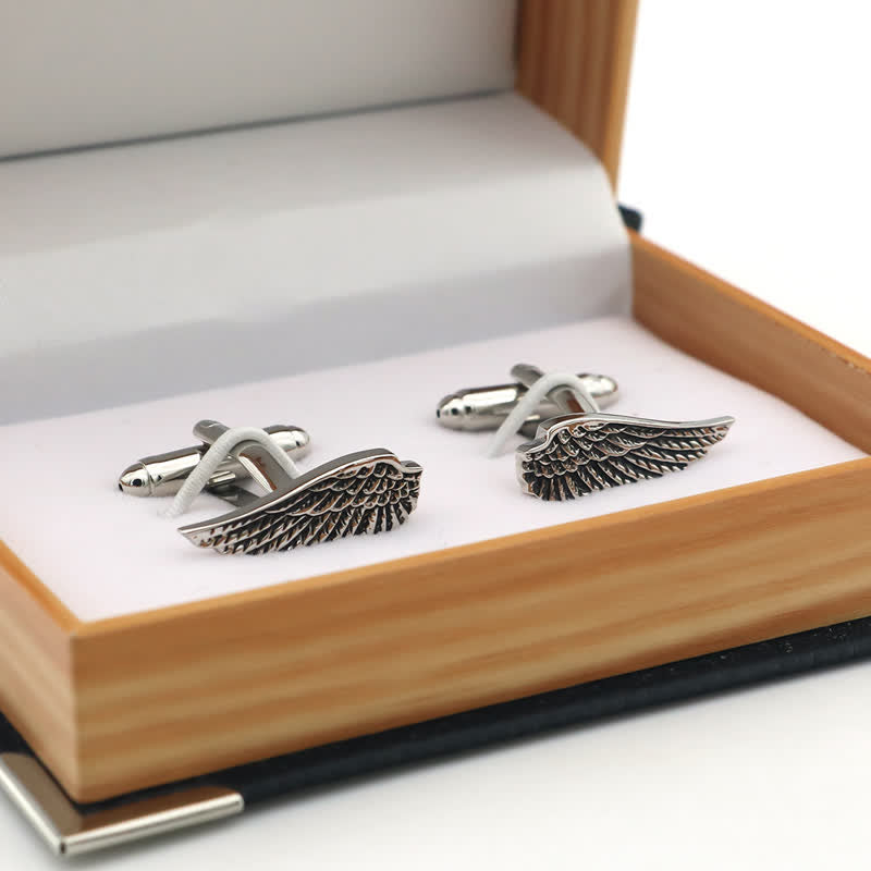 Men's Black & Silver Angel Wings Cufflinks - image 1