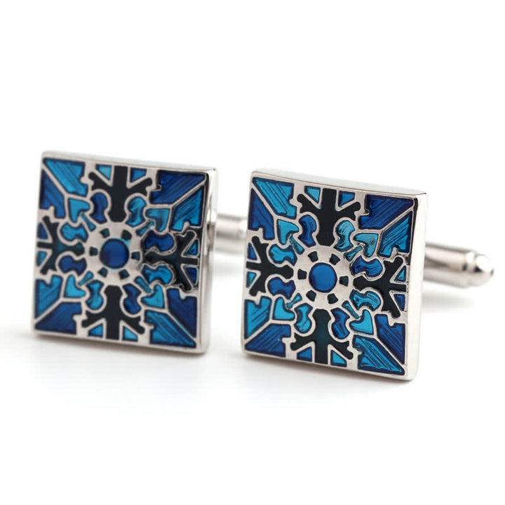 Men's Snowflake Pattern Enamel Square Cufflinks - image 4