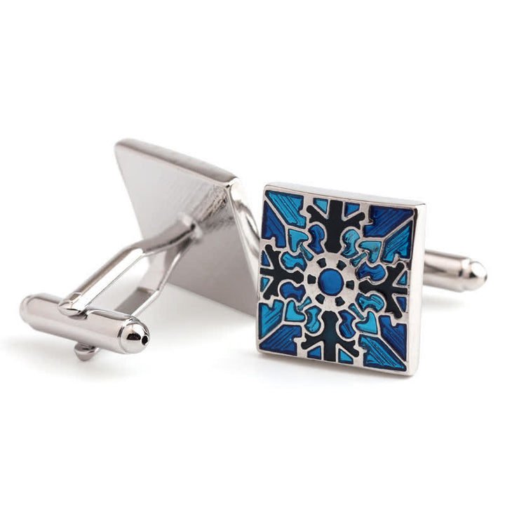 Men's Snowflake Pattern Enamel Square Cufflinks