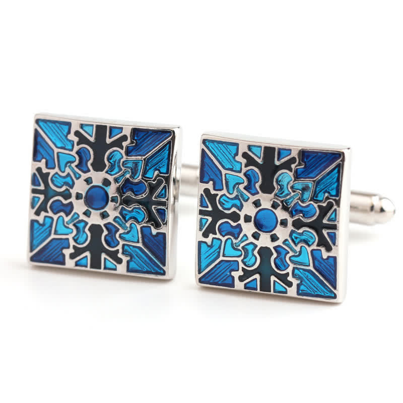 Men's Snowflake Pattern Enamel Square Cufflinks - image 3